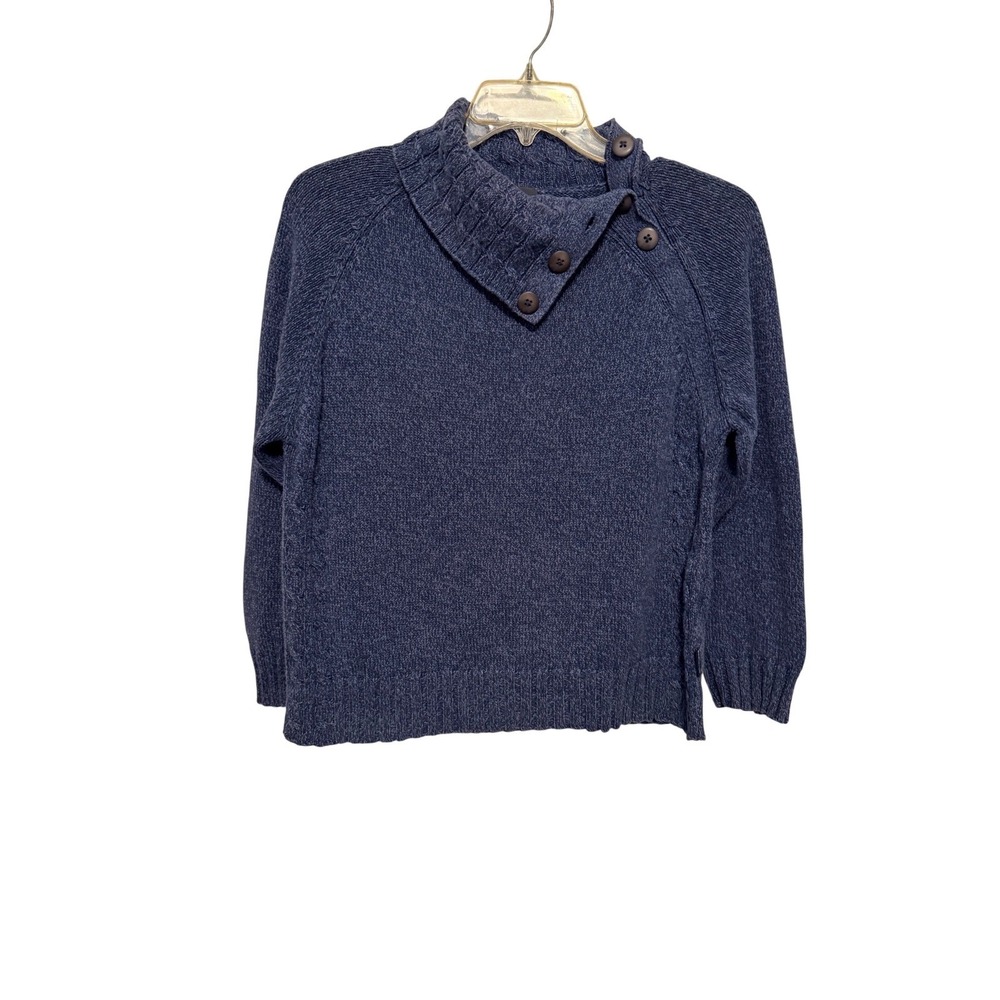 Woolrich‎ Womens XL Blue Marled Knit Button Neck Asymmetrical Cable Sweater